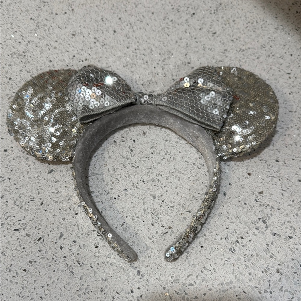 Disney Glittering Sequined Silver Minnie Mouse Ears Headband